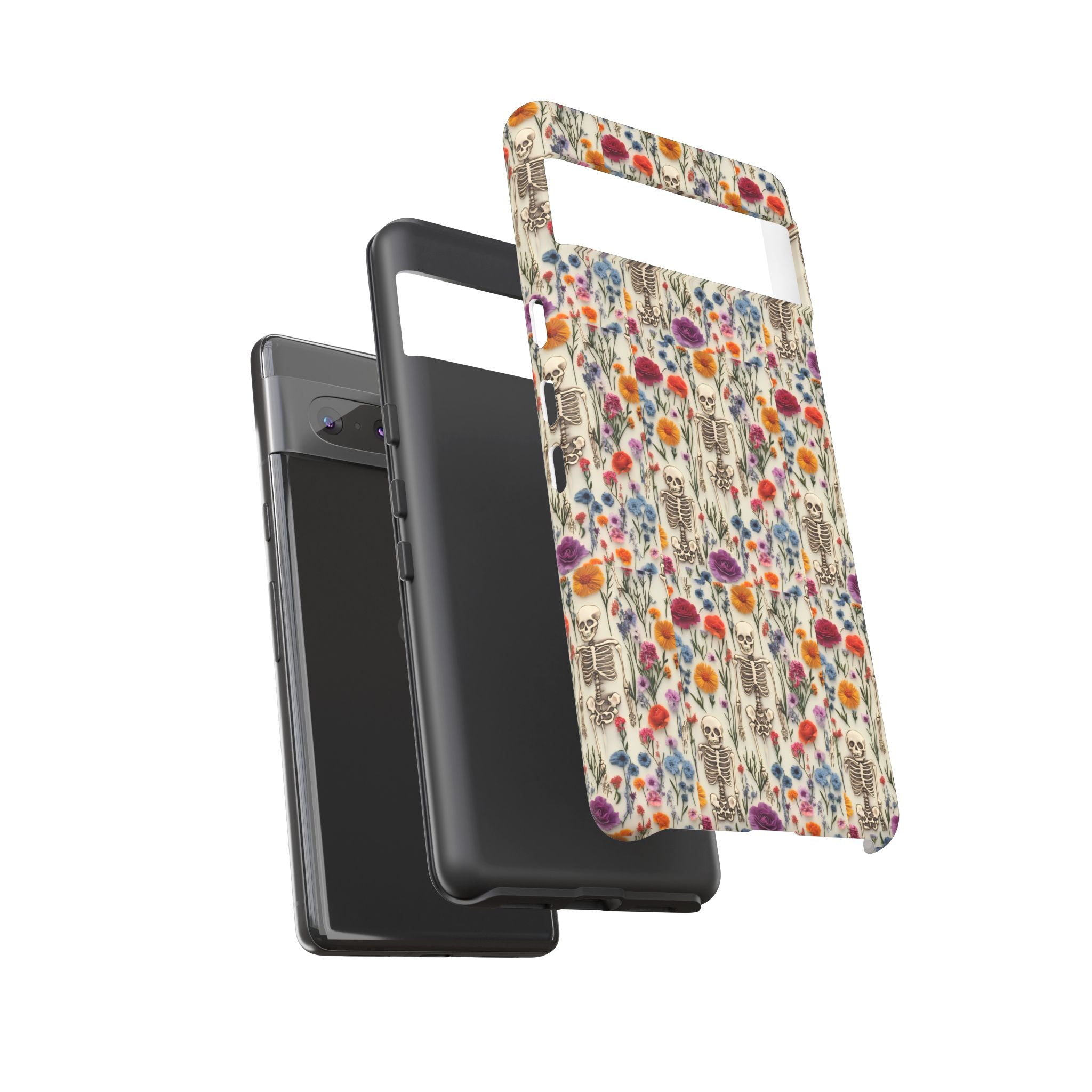Skeleton Floral Phone Case – Gothic Vintage Botanical Skull Cover for iPhone, Samsung & Pixel Models