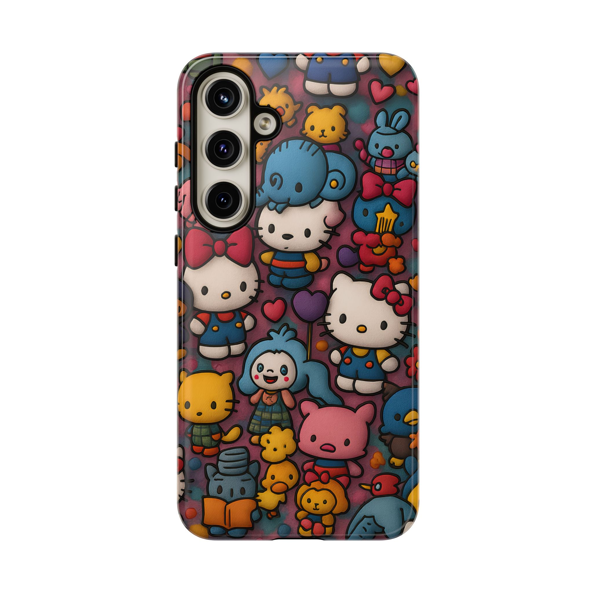 Cute Kawaii Cartoon Phone CaseColorful Hello Kitty Style Collage Cover for iPhone & Samsung