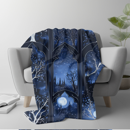 Moonlit Forest Gothic Arches Blanket | Cozy Celestial Throw for Reading Nook or Fantasy Home Decor