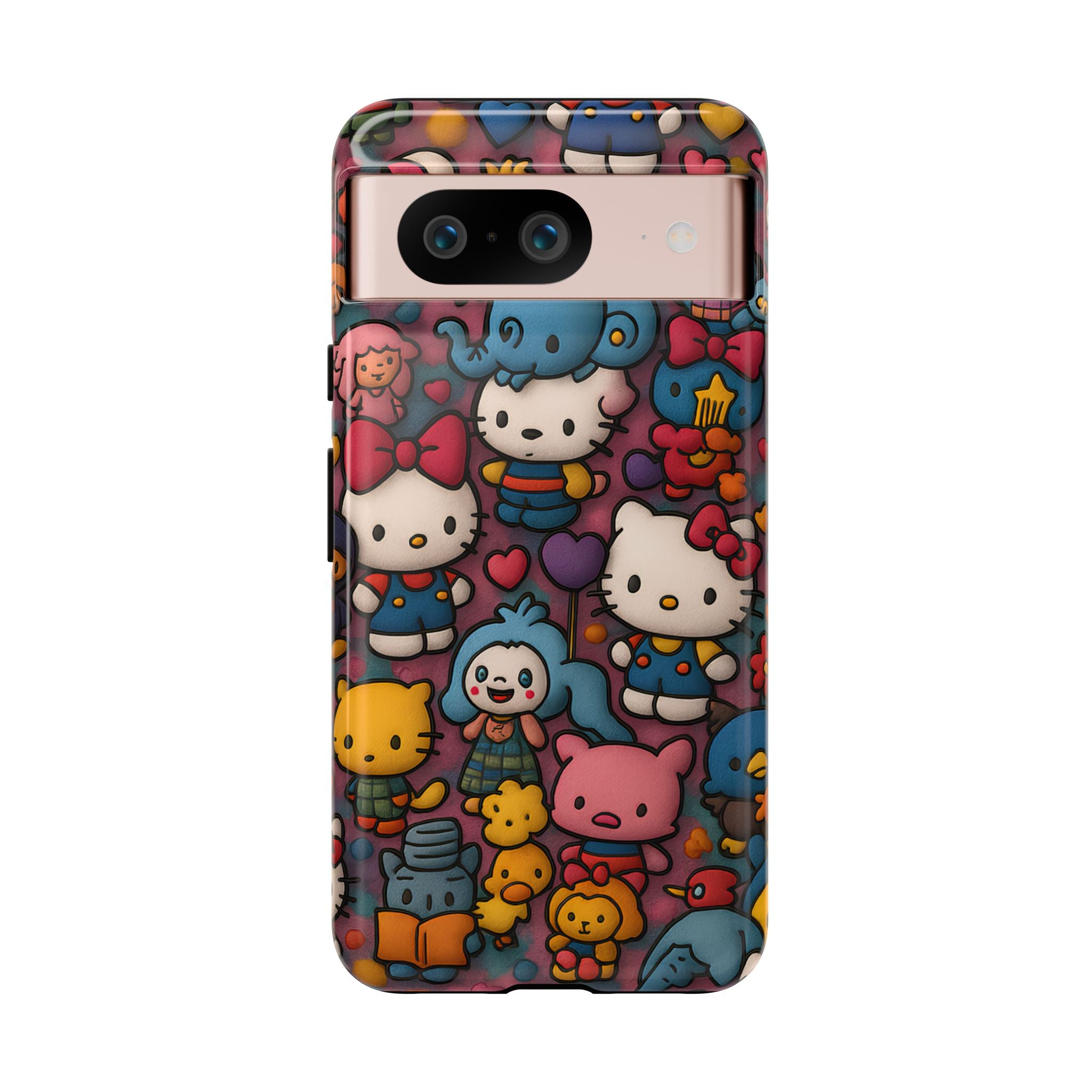 Cute Kawaii Cartoon Phone CaseColorful Hello Kitty Style Collage Cover for iPhone & Samsung