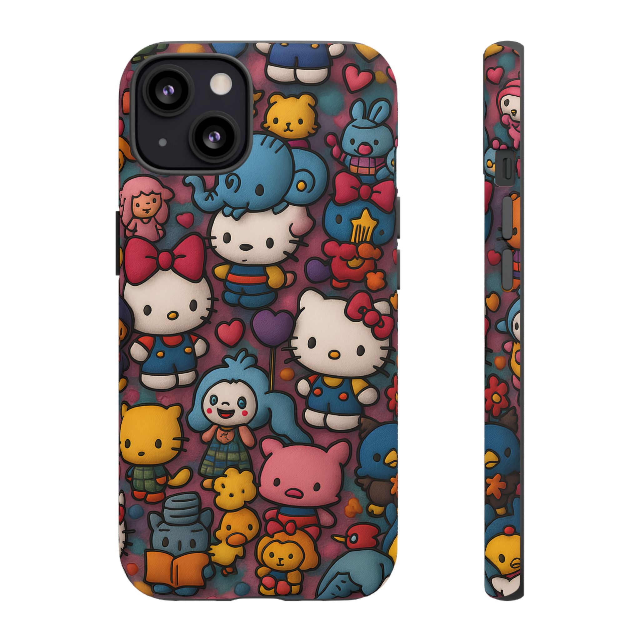 Cute Kawaii Cartoon Phone CaseColorful Hello Kitty Style Collage Cover for iPhone & Samsung