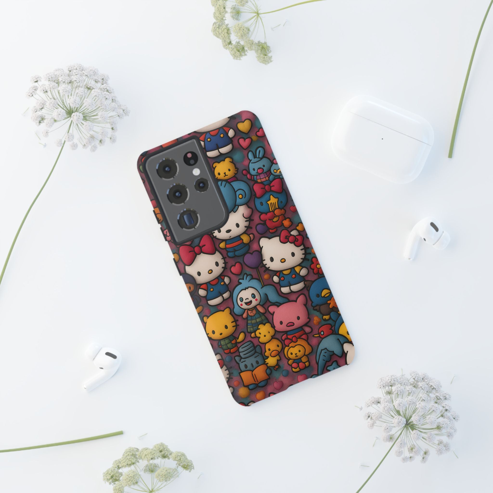 Cute Kawaii Cartoon Phone CaseColorful Hello Kitty Style Collage Cover for iPhone & Samsung