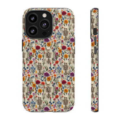 Skeleton Floral Phone Case – Gothic Vintage Botanical Skull Cover for iPhone, Samsung & Pixel Models