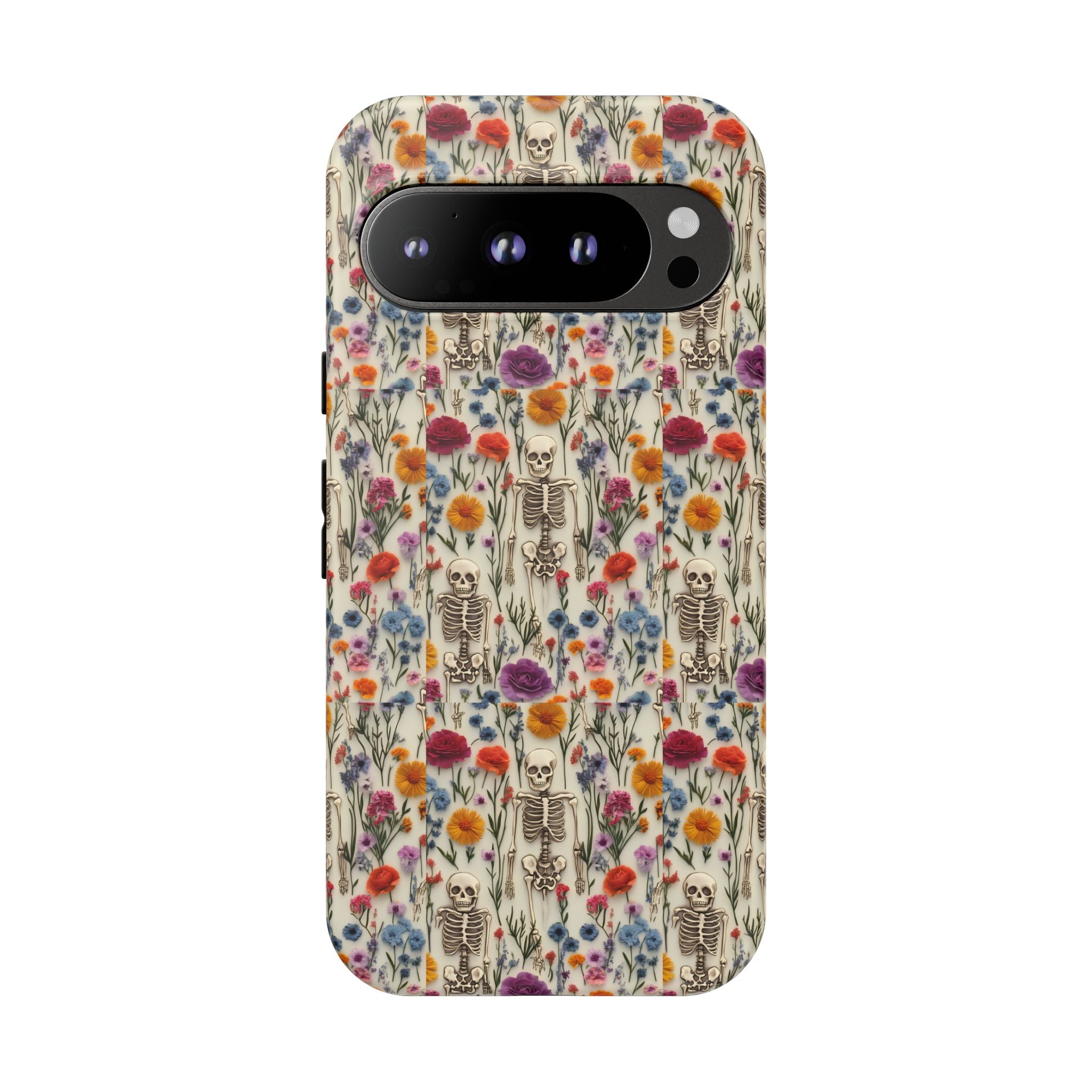 Skeleton Floral Phone Case – Gothic Vintage Botanical Skull Cover for iPhone, Samsung & Pixel Models