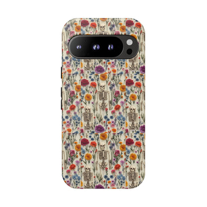 Skeleton Floral Phone Case – Gothic Vintage Botanical Skull Cover for iPhone, Samsung & Pixel Models
