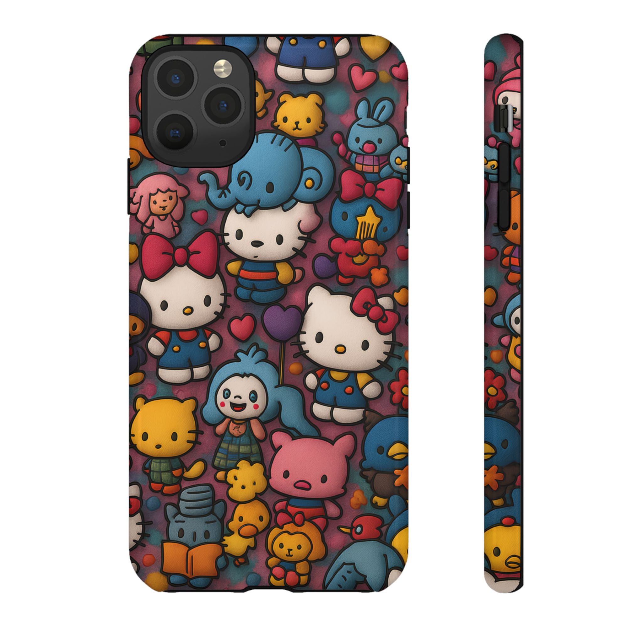 Cute Kawaii Cartoon Phone CaseColorful Hello Kitty Style Collage Cover for iPhone & Samsung