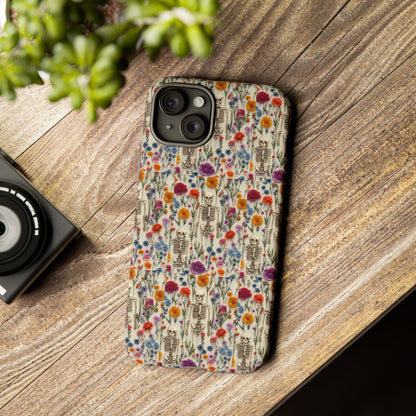 Skeleton Floral Phone Case – Gothic Vintage Botanical Skull Cover for iPhone, Samsung & Pixel Models