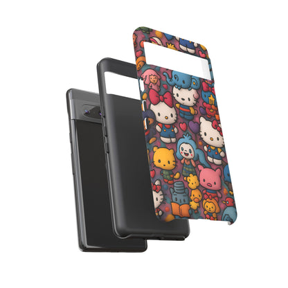 Cute Kawaii Cartoon Phone CaseColorful Hello Kitty Style Collage Cover for iPhone & Samsung