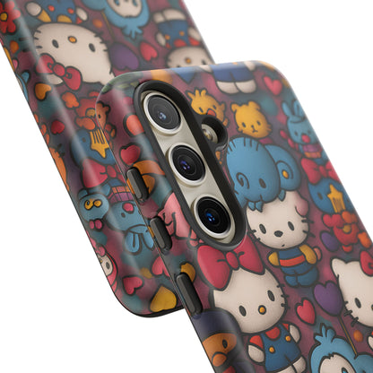 Cute Kawaii Cartoon Phone CaseColorful Hello Kitty Style Collage Cover for iPhone & Samsung