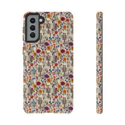 Skeleton Floral Phone Case – Gothic Vintage Botanical Skull Cover for iPhone, Samsung & Pixel Models