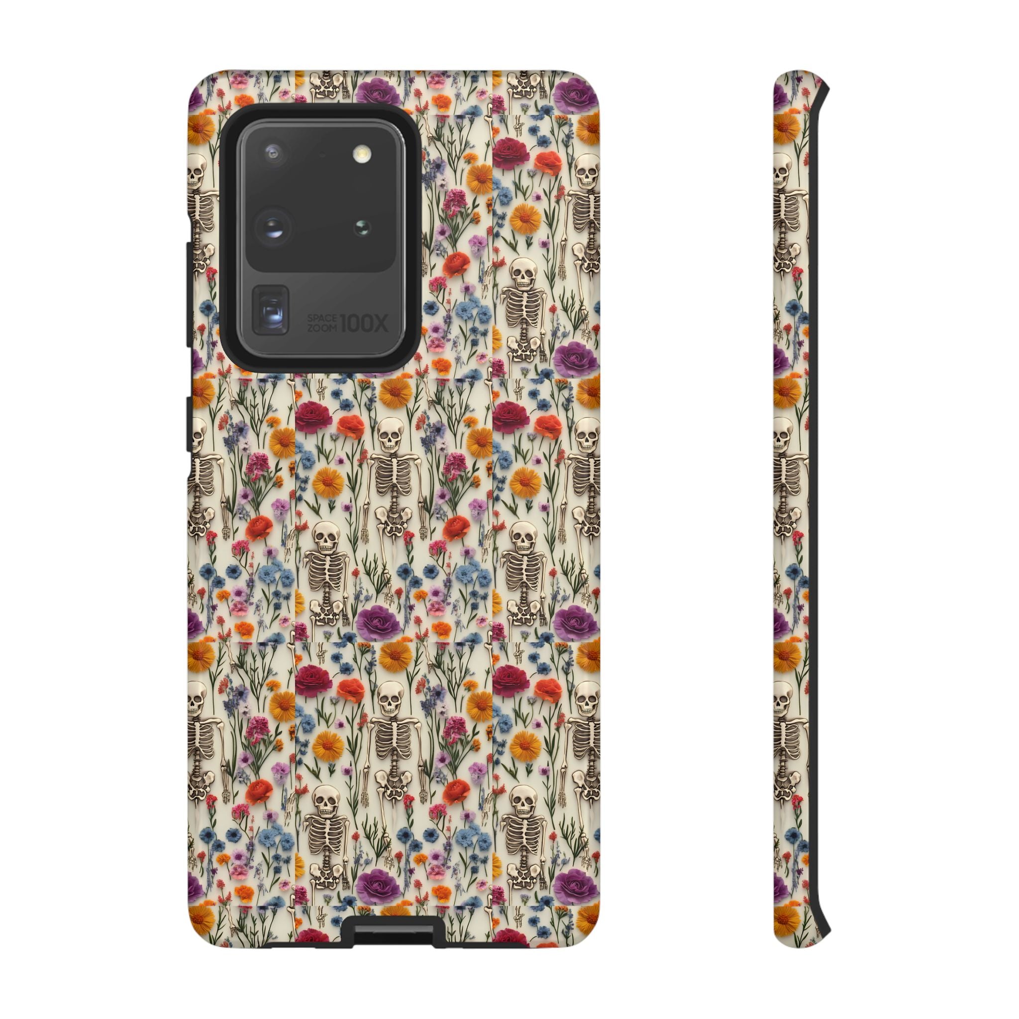 Skeleton Floral Phone Case – Gothic Vintage Botanical Skull Cover for iPhone, Samsung & Pixel Models
