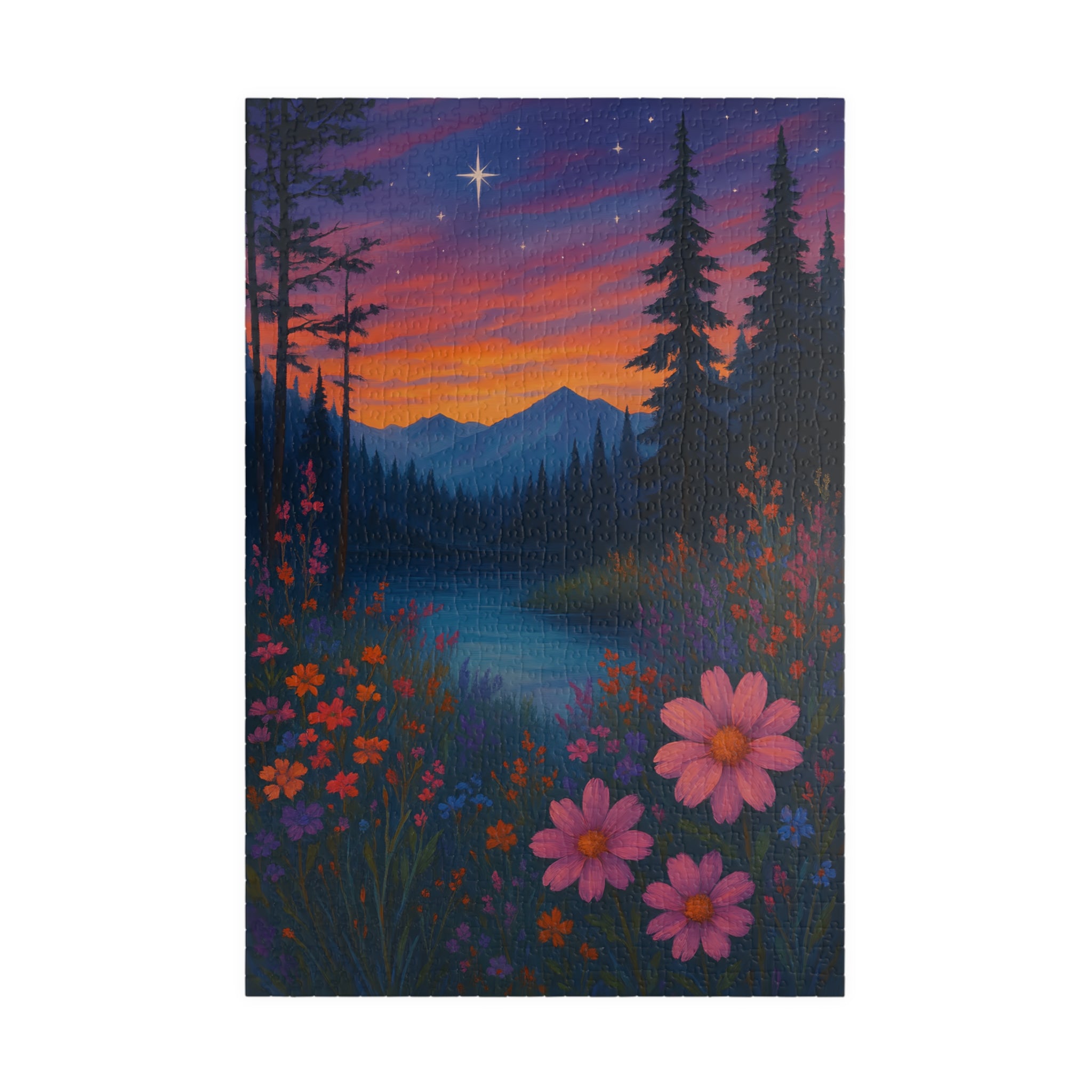 Colorful Wildflower Mountain Sunset Puzzle | Scenic Nature Jigsaw Gift for Adults & Home Decor