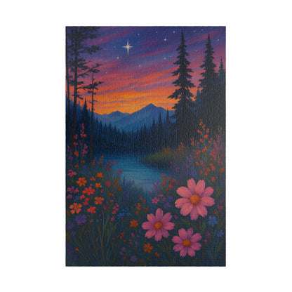Colorful Wildflower Mountain Sunset Puzzle | Scenic Nature Jigsaw Gift for Adults & Home Decor
