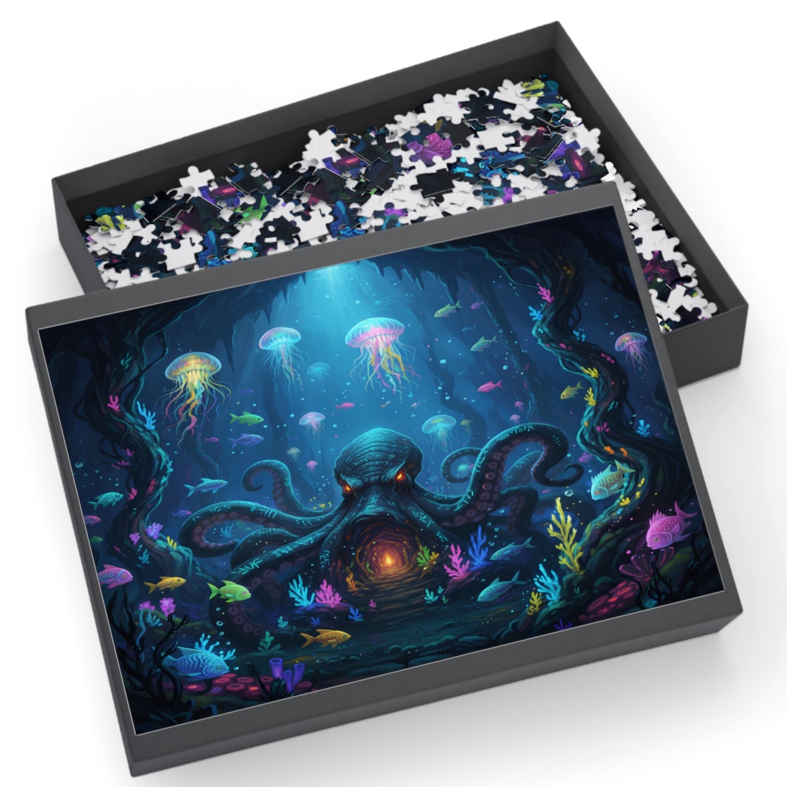 enchanted abyss fantasy puzzle, colorful octopus jigsaw puzzle