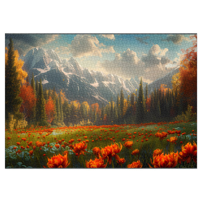 eaceful landscape puzzle for home décor and mindfulness, nature lover jigsaw puzzle with glowing fall colors
