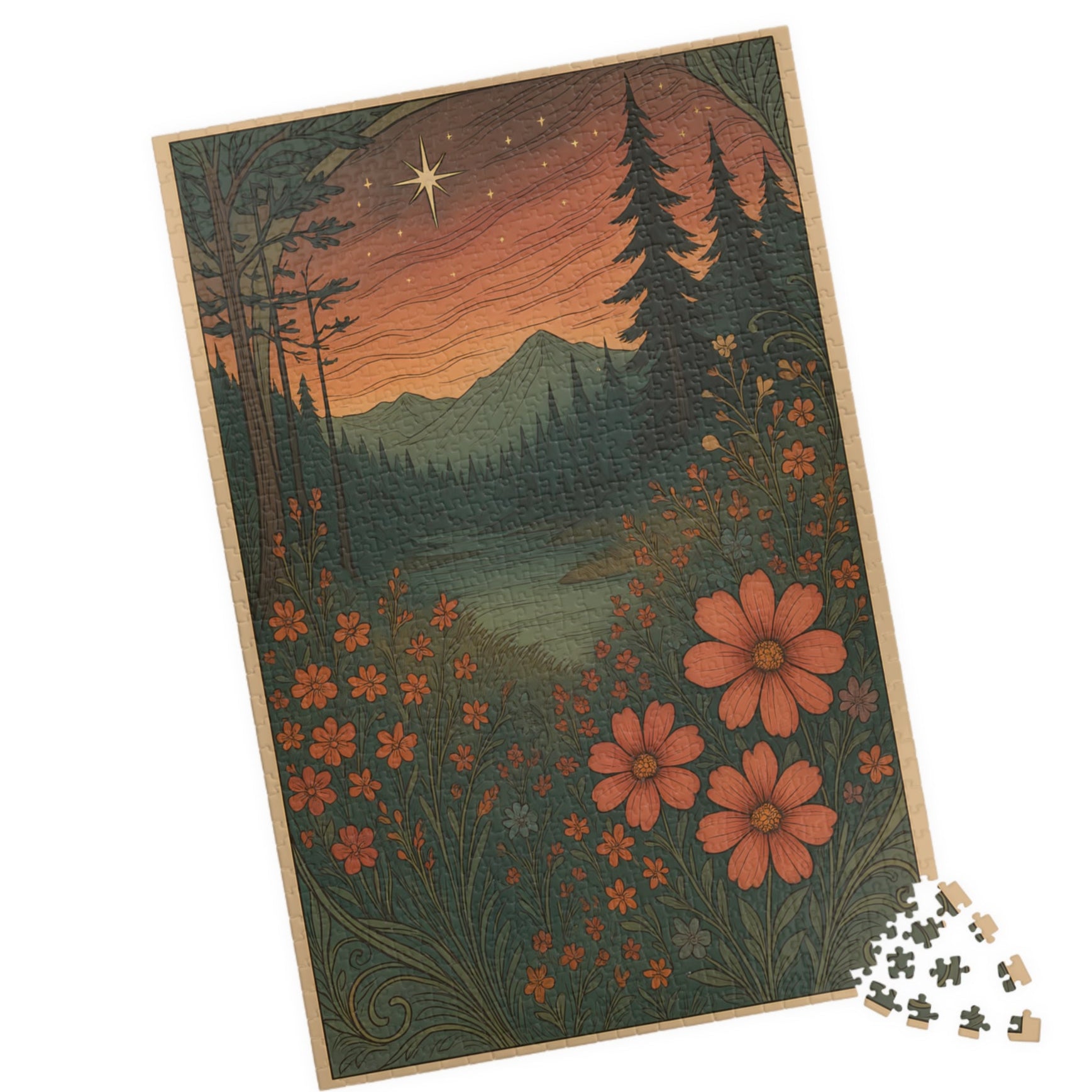 Colorful Wildflower Mountain Sunset Puzzle | Scenic Nature Landscape Jigsaw for Adults Giftx
