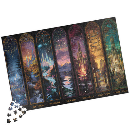 Fantasy fandom jigsaw puzzle with detailed city artwork,
Collectible Throne of Glass puzzle gift-ready for book lovers,