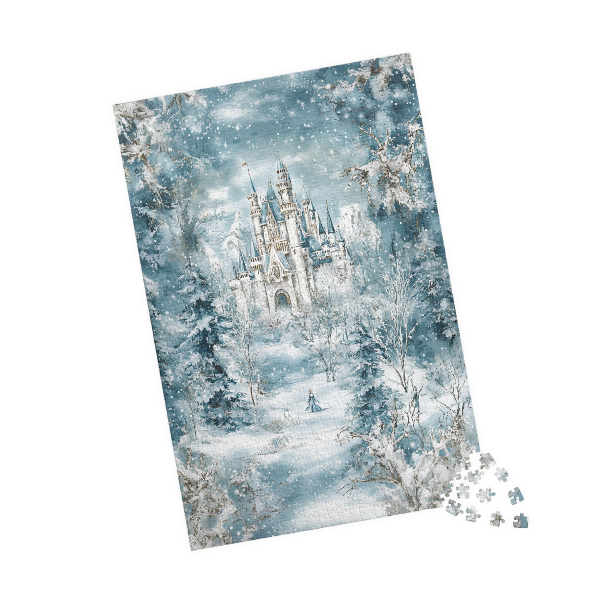 Winter Castle Puzzle – Snowy Fairytale Forest Jigsaw, Fantasy Art Gift for Adults