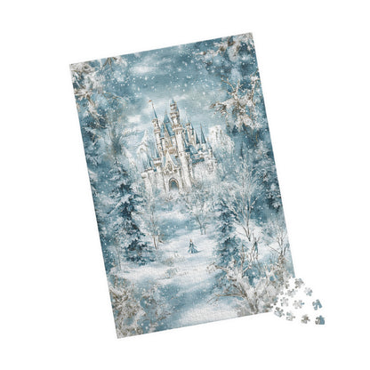 Winter Castle Puzzle – Snowy Fairytale Forest Jigsaw, Fantasy Art Gift for Adults