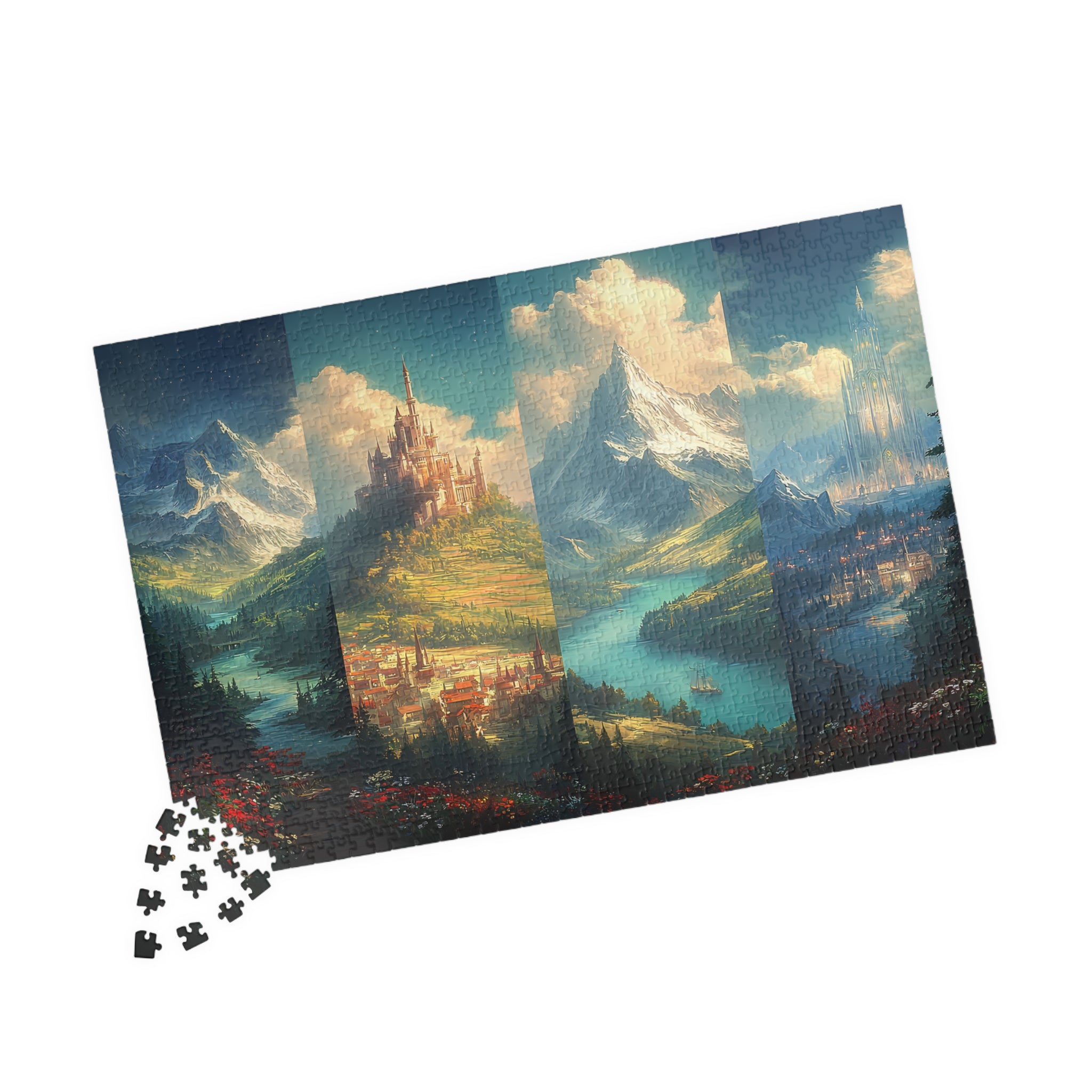 Scenes of Terrasen Fantasy Puzzle | Enchanted Kingdom Castle & Mountain River Jigsaw | Cozy Gift