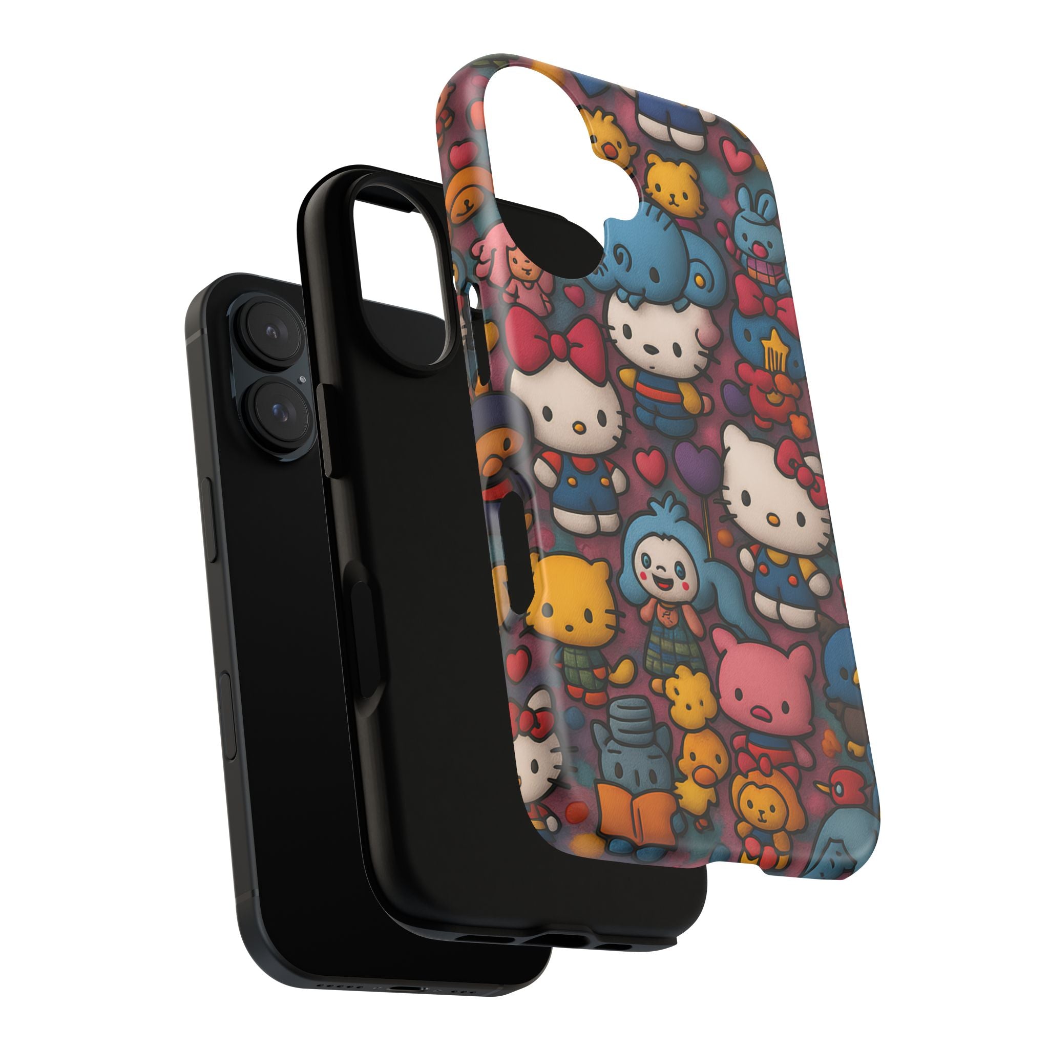 Cute Kawaii Cartoon Phone CaseColorful Hello Kitty Style Collage Cover for iPhone & Samsung