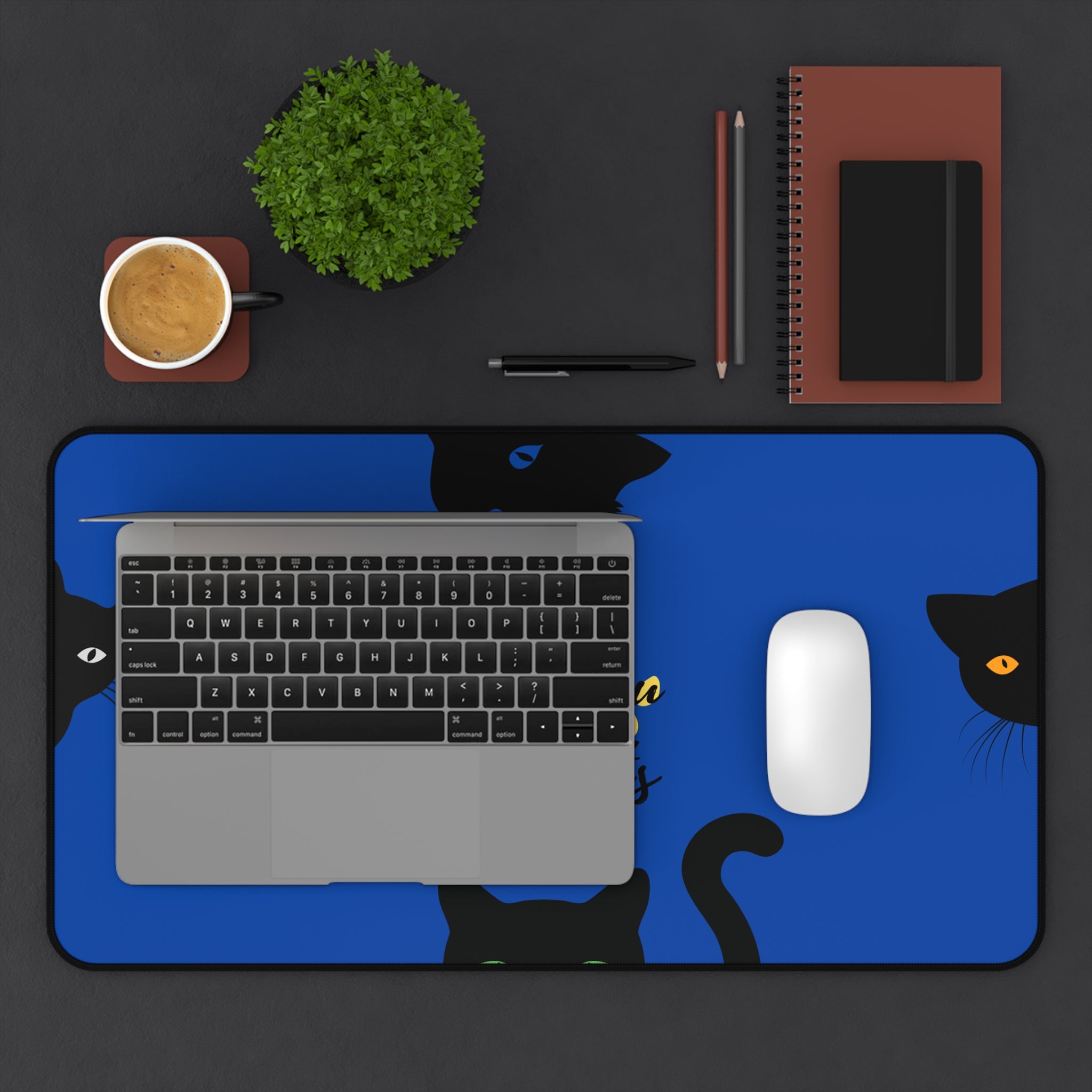 ergonomic blue cat desk mat for typing and writing comfort