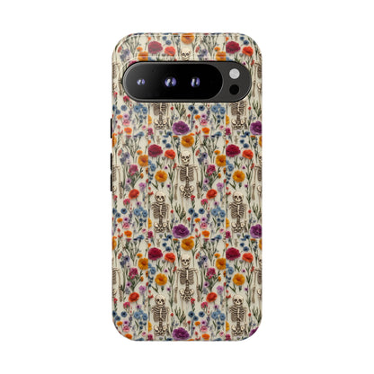 Skeleton Floral Phone Case – Gothic Vintage Botanical Skull Cover for iPhone, Samsung & Pixel Models