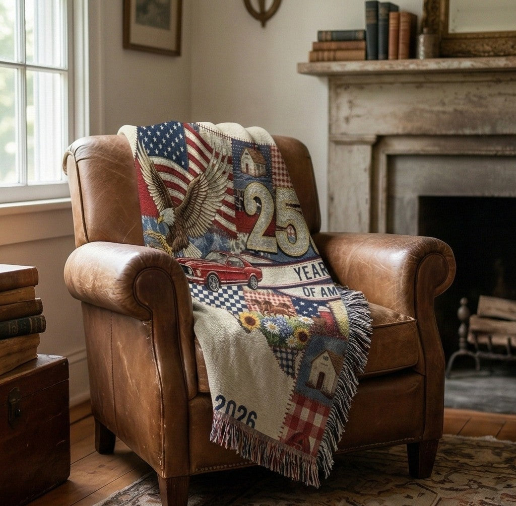 USA 250th Anniversary Heirloom Throw - Commemorative 1776-2026 Map Woven Blanket
