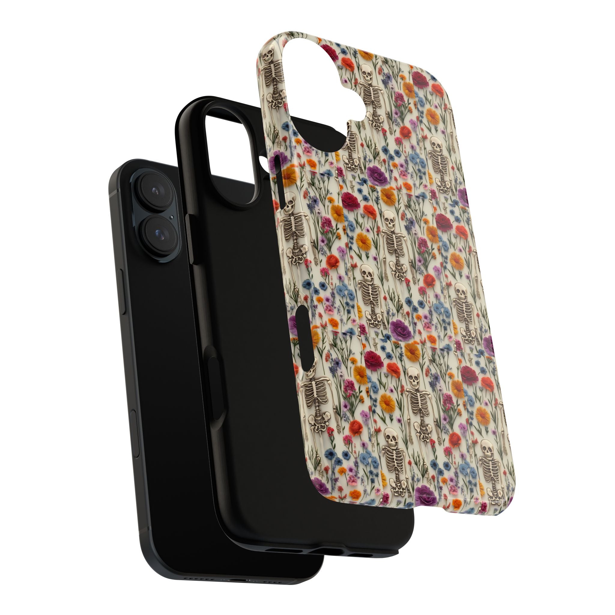 Skeleton Floral Phone Case – Gothic Vintage Botanical Skull Cover for iPhone, Samsung & Pixel Models