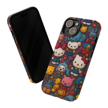 Cute Kawaii Cartoon Phone CaseColorful Hello Kitty Style Collage Cover for iPhone & Samsung