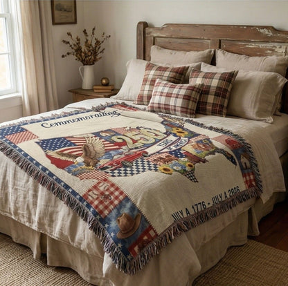 USA 250th Anniversary Heirloom Throw - Commemorative 1776-2026 Map Woven Blanket