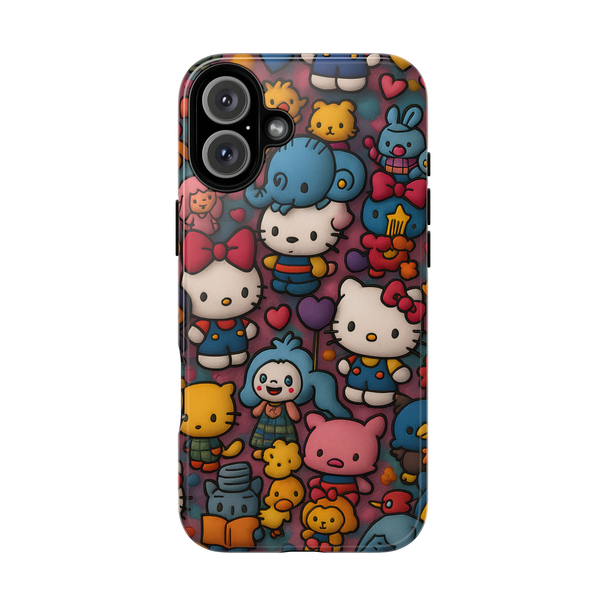 Cute Kawaii Cartoon Phone CaseColorful Hello Kitty Style Collage Cover for iPhone & Samsung