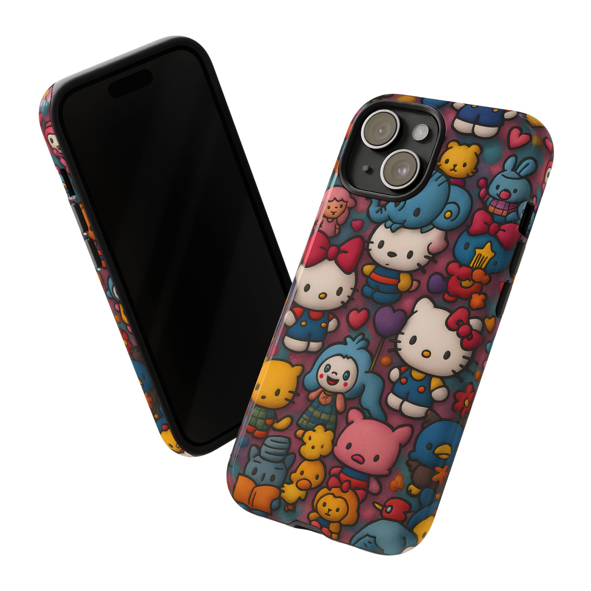 Cute Kawaii Cartoon Phone CaseColorful Hello Kitty Style Collage Cover for iPhone & Samsung