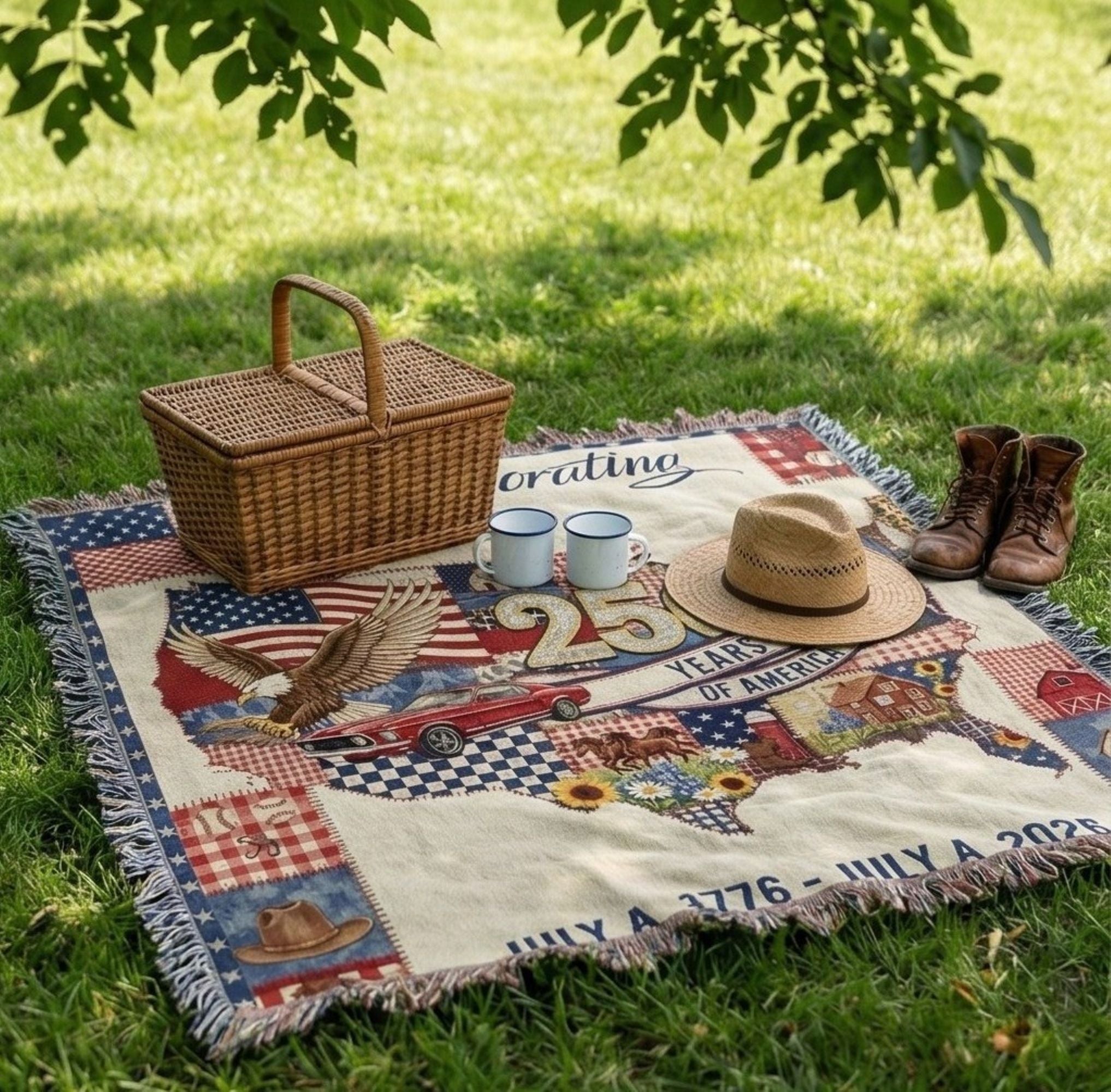 USA 250th Anniversary Heirloom Throw - Commemorative 1776-2026 Map Woven Blanket