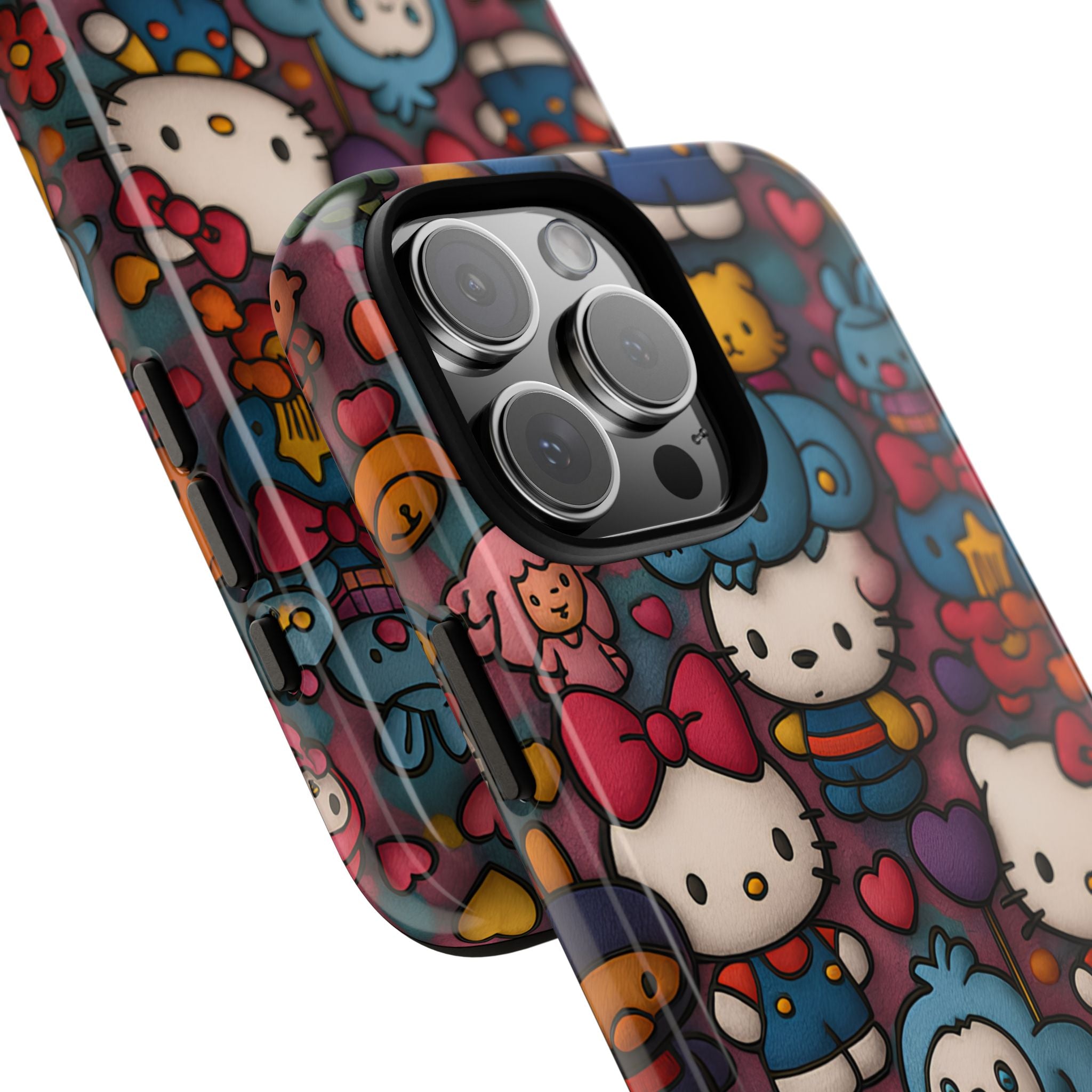 Cute Kawaii Cartoon Phone CaseColorful Hello Kitty Style Collage Cover for iPhone & Samsung