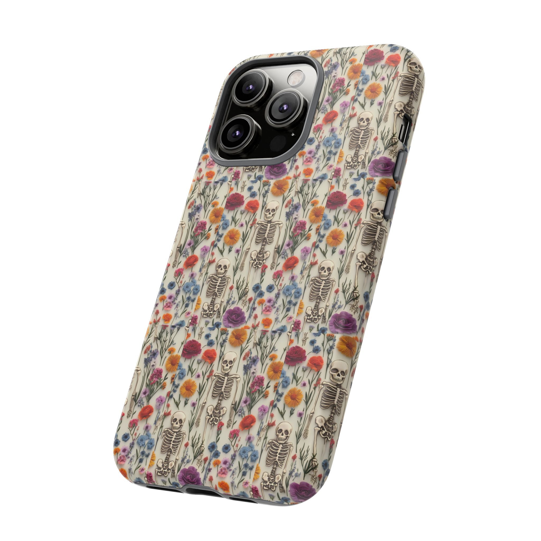 Skeleton Floral Phone Case – Gothic Vintage Botanical Skull Cover for iPhone, Samsung & Pixel Models