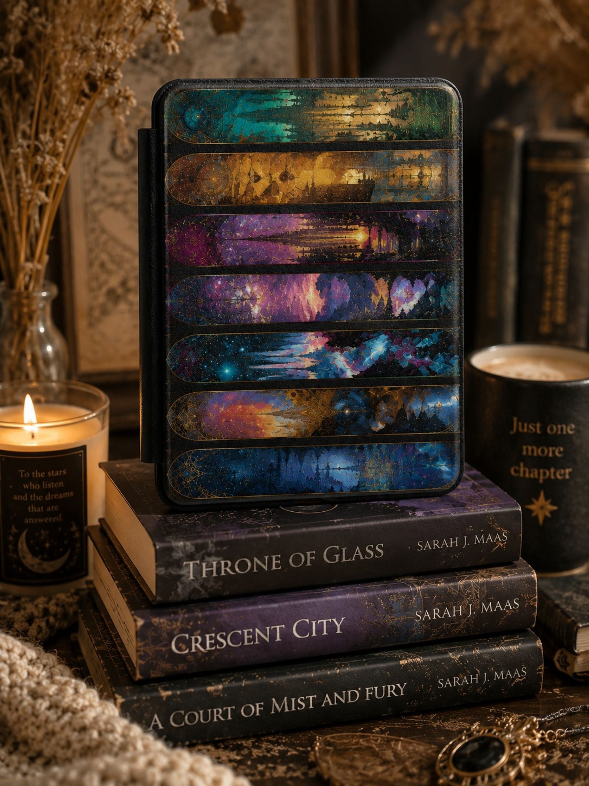Scenes of Throne of Glass Kindle Case Paperwhite Colorsoft | Romantasy Stained-Glass Fantasy Cover
