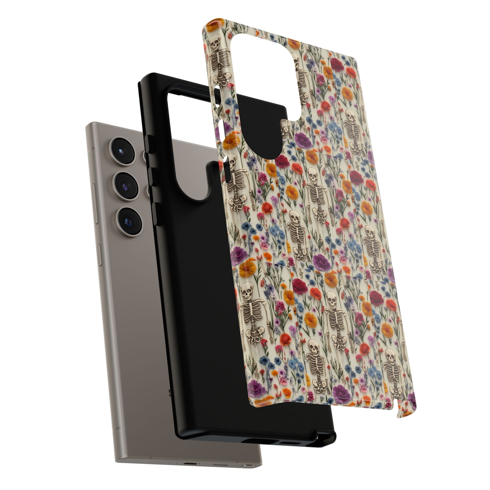 Skeleton Floral Phone Case – Gothic Vintage Botanical Skull Cover for iPhone, Samsung & Pixel Models
