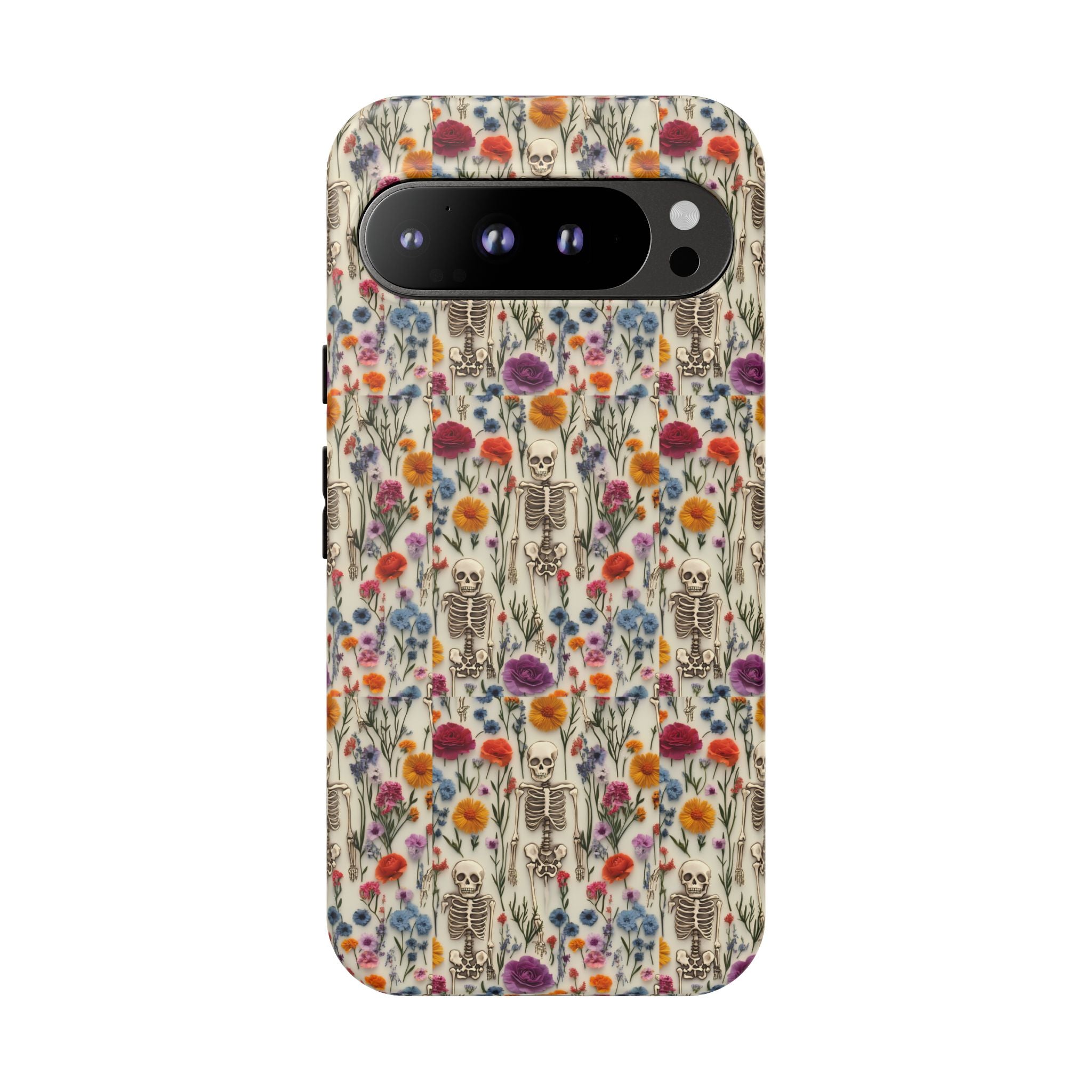 Skeleton Floral Phone Case – Gothic Vintage Botanical Skull Cover for iPhone, Samsung & Pixel Models