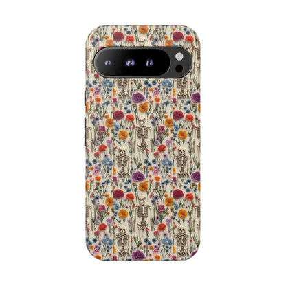 Skeleton Floral Phone Case – Gothic Vintage Botanical Skull Cover for iPhone, Samsung & Pixel Models