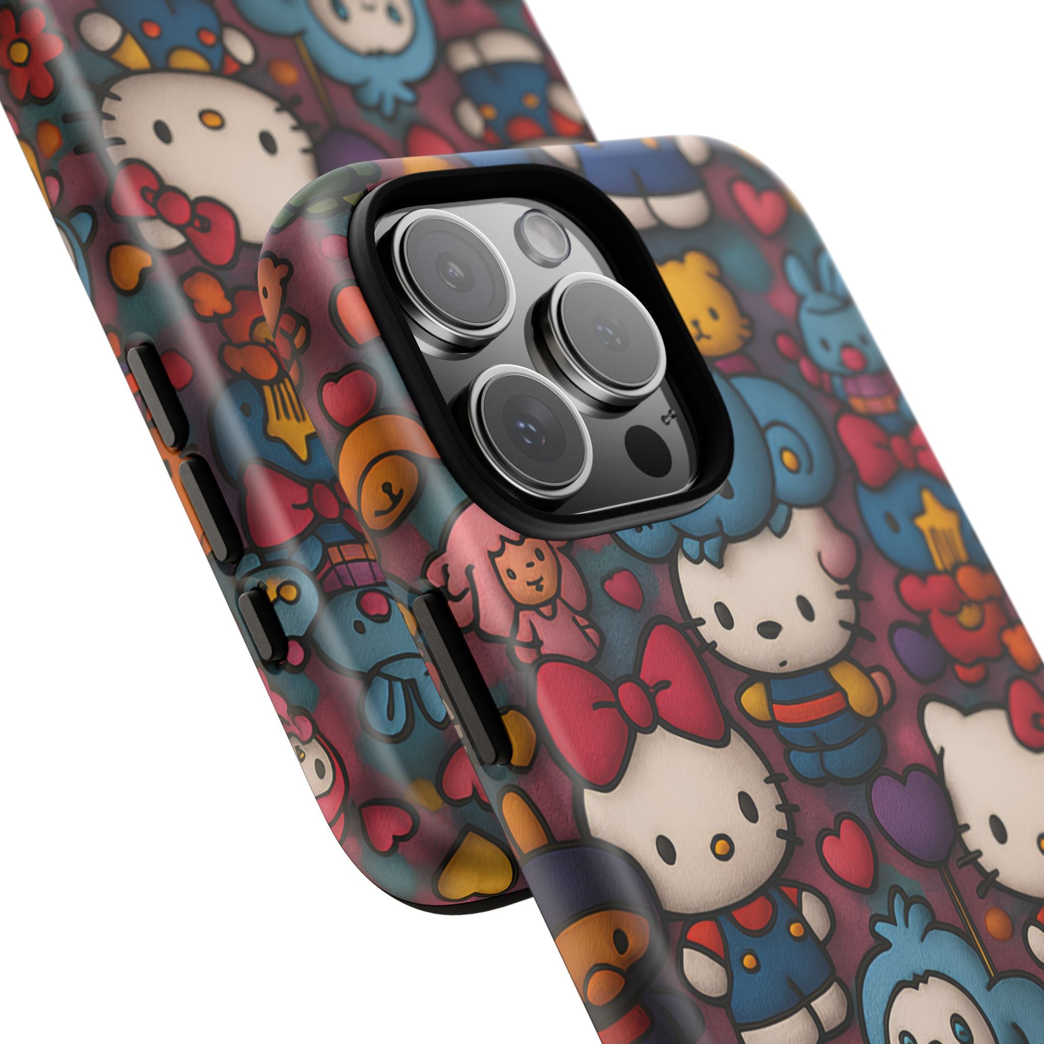 Cute Kawaii Cartoon Phone CaseColorful Hello Kitty Style Collage Cover for iPhone & Samsung