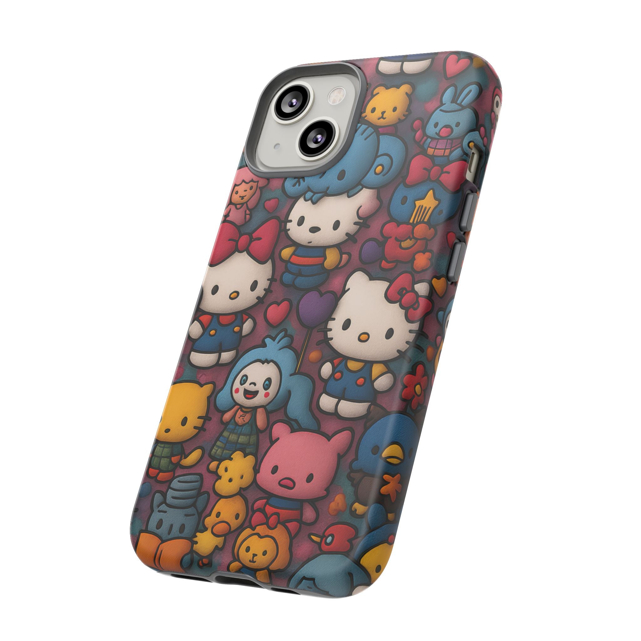 Cute Kawaii Cartoon Phone CaseColorful Hello Kitty Style Collage Cover for iPhone & Samsung
