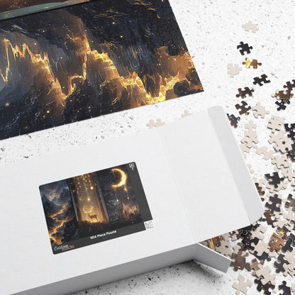 Mystical Velaris puzzle featuring crescent moon city and golden river perfect romantasy gift.