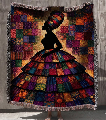 afrocentric tapestry wall blanket, black art woven cotton throw, queen silhouette art blanket