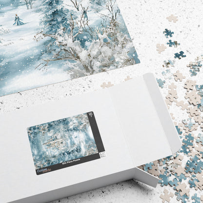 Winter Castle Puzzle – Snowy Fairytale Forest Jigsaw, Fantasy Art Gift for Adults