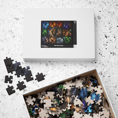 fantasy dragon collector puzzle scene, cinematic dragon art jigsaw puzzle, stormy sky dragon rider artwork