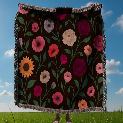Sunflower Floral Woven Throw Blanket Boho Cottagecore Botanical Tapestry Couch Bed Gift for Her