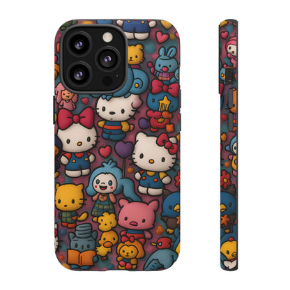 Cute Kawaii Cartoon Phone CaseColorful Hello Kitty Style Collage Cover for iPhone & Samsung