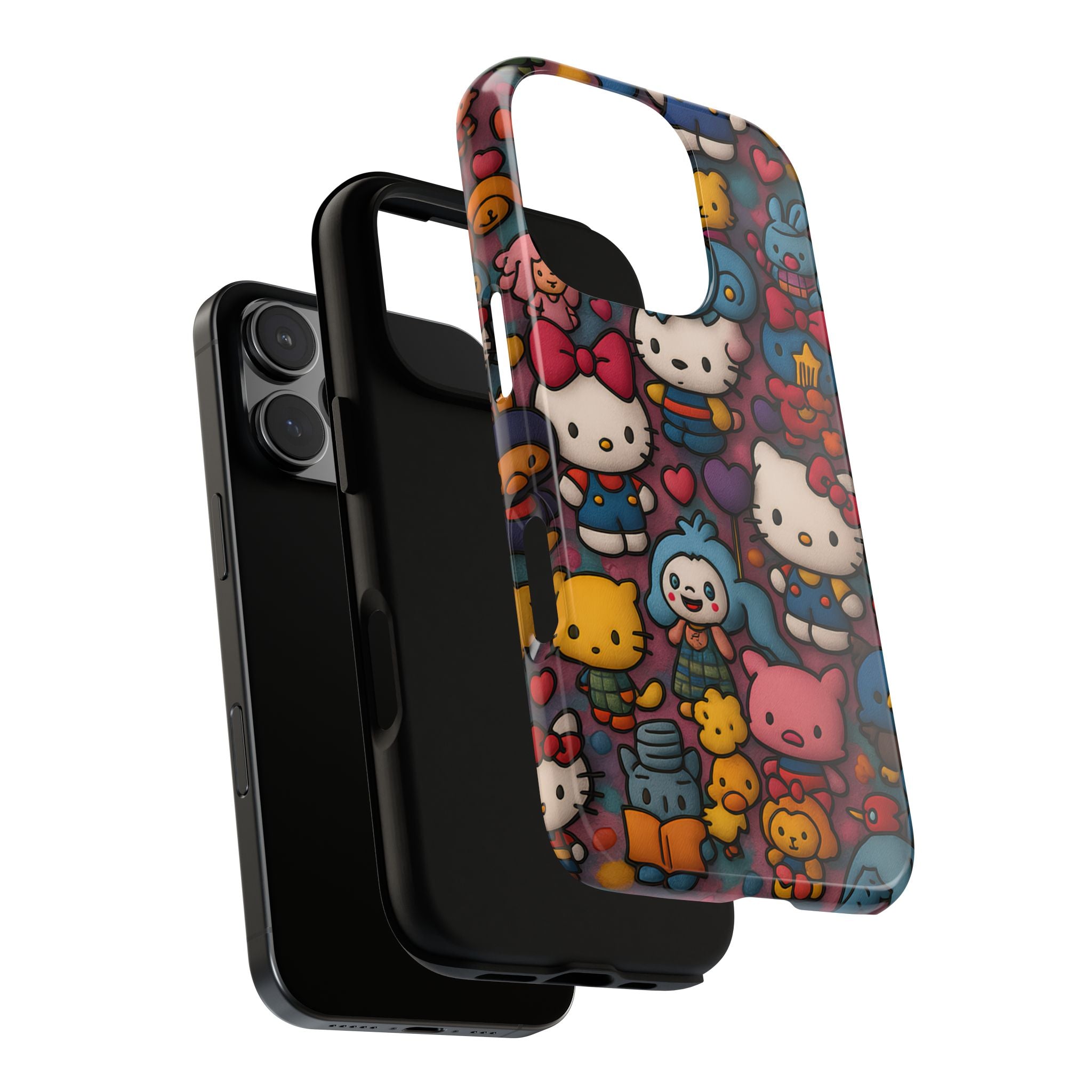 Cute Kawaii Cartoon Phone CaseColorful Hello Kitty Style Collage Cover for iPhone & Samsung