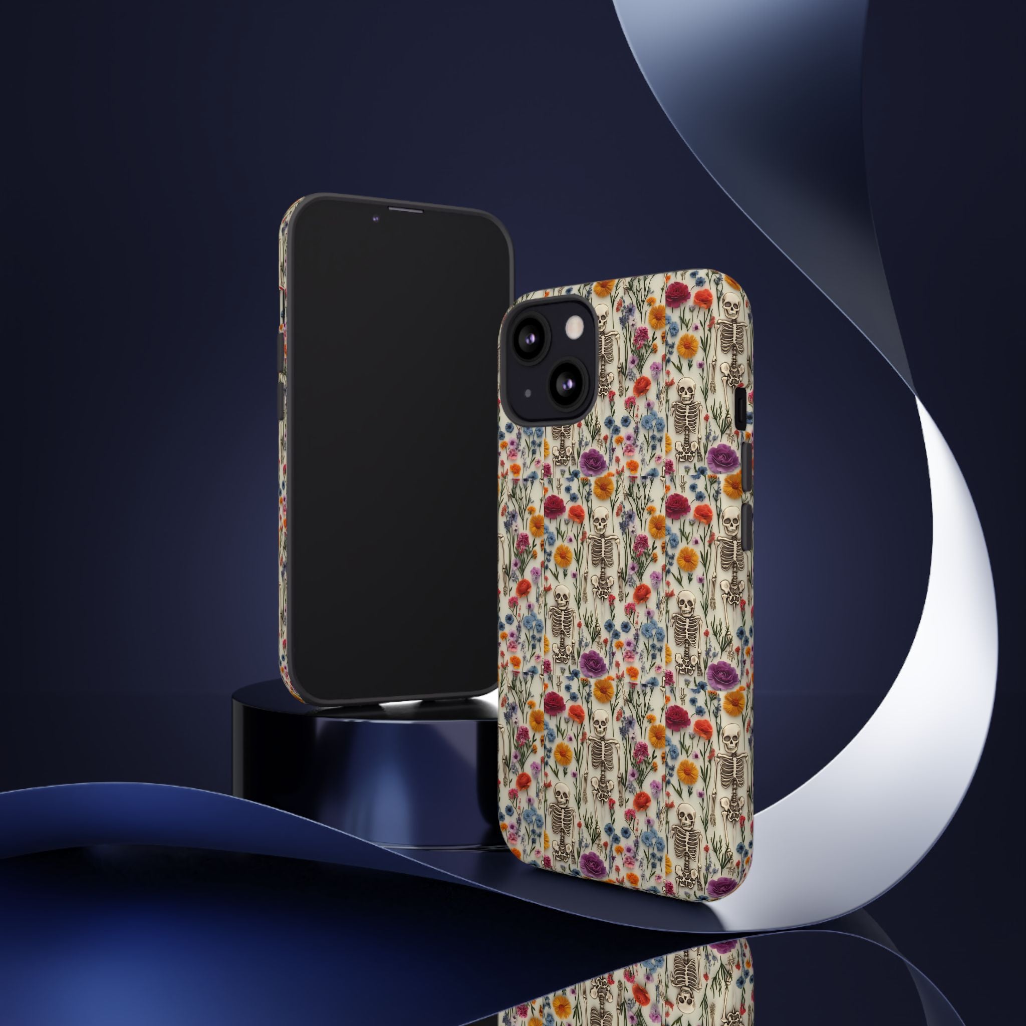 Skeleton Floral Phone Case – Gothic Vintage Botanical Skull Cover for iPhone, Samsung & Pixel Models
